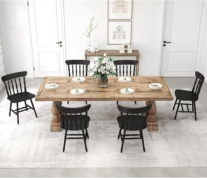 chairus Vintage Black Dining Chairs Set of 2, Farmhouse Windsor Wooden Dining Room Chairs with Turned Spindle Back & Legs, Traditional Colonial Armless Side Kitchen Chairs