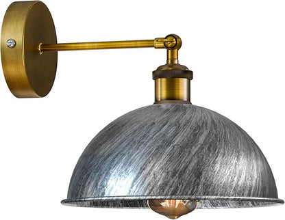 Dome Metal Wall Sconce, 180° Adjustable Industrial Wall Lamp for Bedside, Study, Kitchen, and Living Room Décor. (Brushed Silver.)