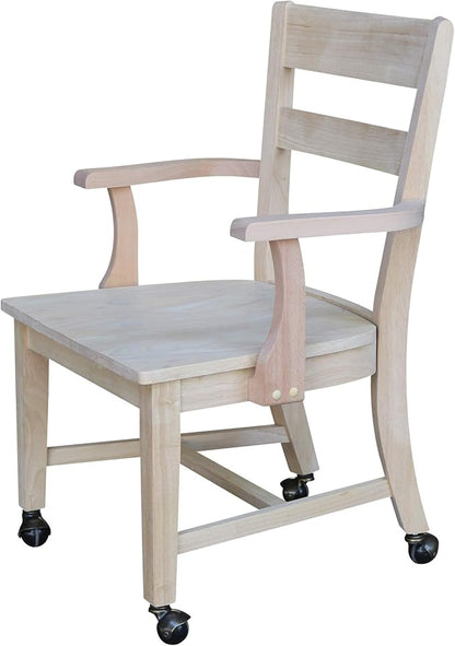 IC International Concepts, Solid Wood Dining Chair with Casters, Unfinished, 225lbs wt capacity, Solid Real Wood, Sturdy Parawood, DIY, Paint/Stain Ready, Unfinished