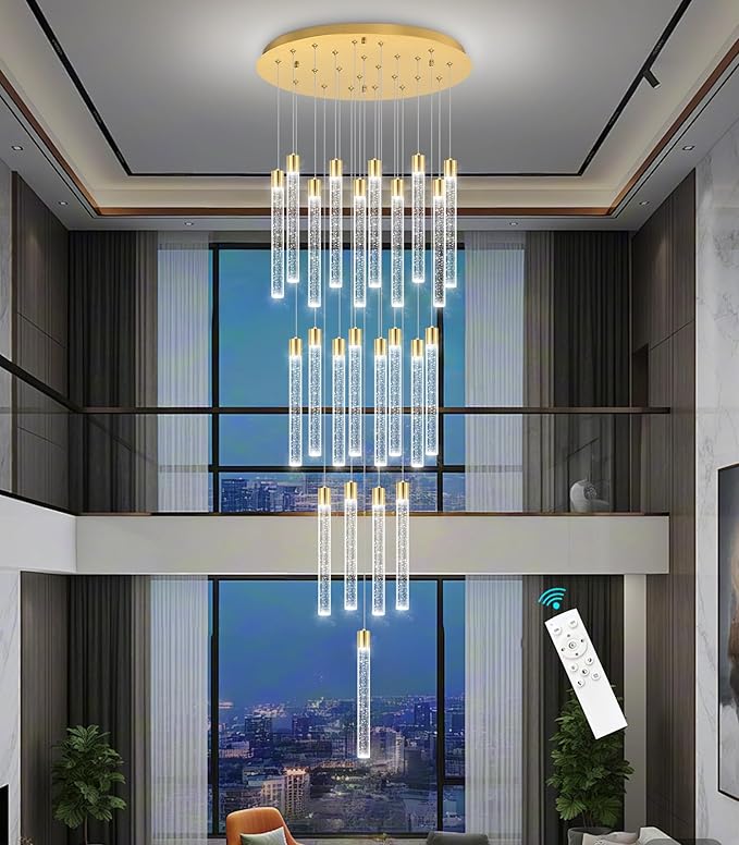 23-Light Long Large Modern Led Crystal Chandeliers Modern Spiral Chandeliers High Ceilings Chandelier for Staircase Foyer Gold