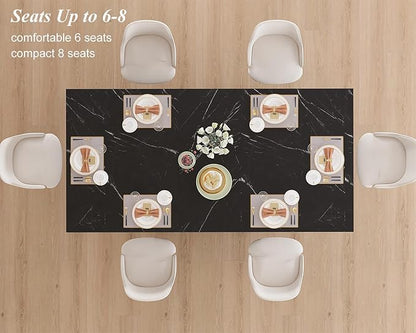 HSH Black Faux Marble Dining Table, 63 inch Modern Dinner Table for 6 Person, Farmhouse Rectanglur Kitchen Table for Living Room, Long Wood Dining Room Tables with strong Pedestal, Black Marble, 63 In