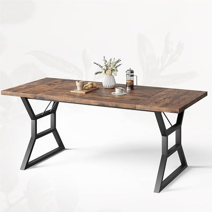 GarveeHome 70.9 in Large Dining Room Table for 6, Rectangular Kitchen Table with Heavy Duty Metal Legs, Farmhouse Wooden Dining Table for Big Family (Brown)