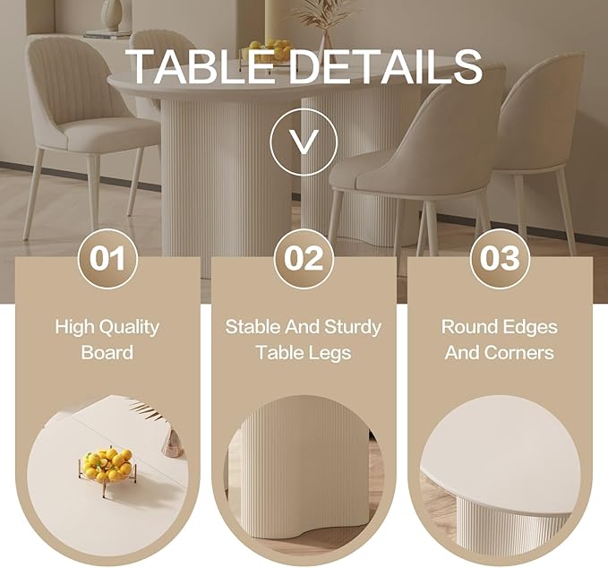 55.11" Modern White Dining Table, Funky Oval Kitchen Table with Powerful Ripple Support Legs for Dining Room, Kitchen, Home Office