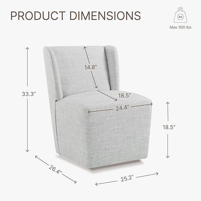 KISLOT Upholstered Dining Chairs Set of 1 with Casters, Wingback Modern Side Armless Deskchair with Rollers for Diningroom Bedroom Livingroom Reading Room, Light Grey Fabric