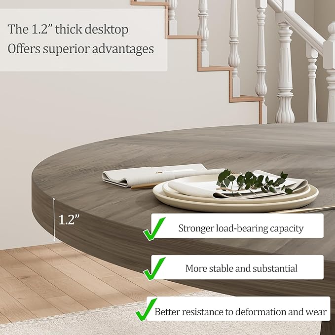 GarveeHome Round Dining Table for 4, 47 Inches Dining Room Table with Wooden Base, Kitchen Table with Circle Tabletop, Dinner Table for Dining Room, Kitchen, Living Room, Grey
