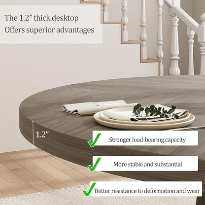 GarveeHome Round Dining Table for 4, 47 Inches Dining Room Table with Wooden Base, Kitchen Table with Circle Tabletop, Dinner Table for Dining Room, Kitchen, Living Room, Grey