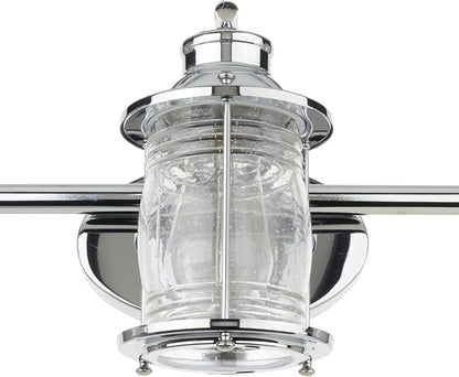 Globe Electric 51272 Bayfield 3-Light Vanity Light, Chrome, Ribbed Seeded Glass Shades, Bulb Not Included