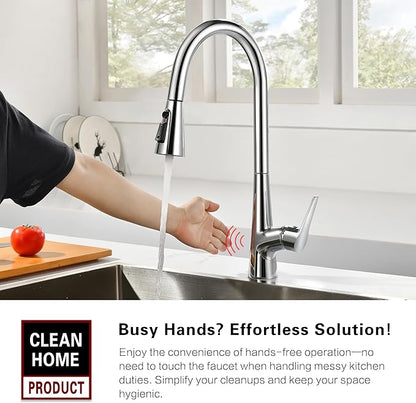 sumerain Touchless Kitchen Faucet with Pull-Down Sprayer,Single Handle Hands-Free Motion Sensor Kitchen Sink Faucet 360 Degree Swivel,Chrome