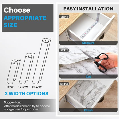 Coavas Shelf and Drawer Liner, Non Slip Extra Grip Non Adhesive Waterproof Thickened Cabinet Mat, Easy Cut for Kitchen Pantry Bathroom Dresser Cupboard (Marble, 24IN x 10FT)
