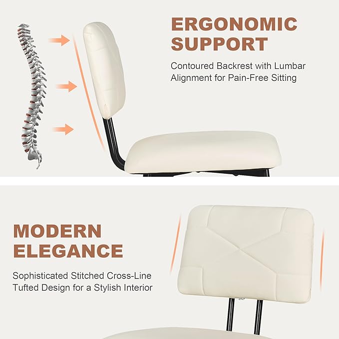 VECELO Dining Chairs Set of 2, Modern Upholstered Kitchen Chairs with Faux Leather Cushion Seat & Metal Legs for Kitchen, Living Room, Tufted Backrest Design, Beige