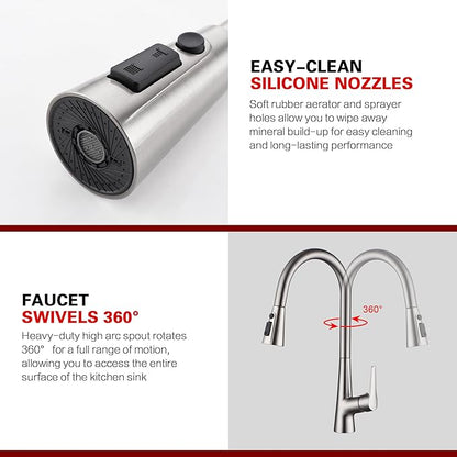 sumerain Motion Sensor Activated Kitchen Sink Faucet with Pull Down Sprayer, Brushed Nickel Touchless Kitchen Faucet Smart Hands Free