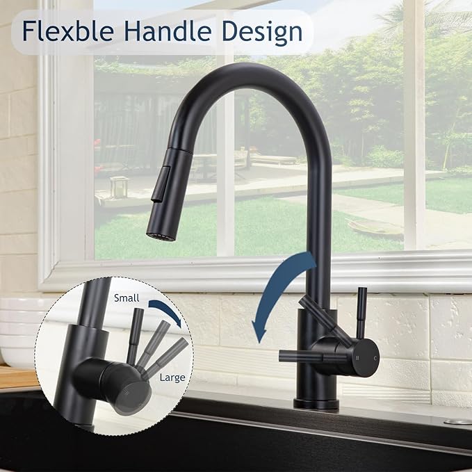 Hotis Black Kitchen Faucet with Pull Down Sprayer, High Arc Stainless Steel Sink Faucet, Single Handle Bar Faucet Black, Commercial Farmhouse RV Bar Sink Faucet, HT-KBD101B