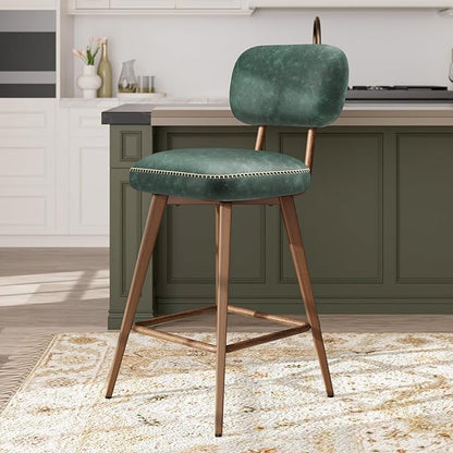 MALOL 26“ PU Leather Swivel Bar Stools Set of 4, Mid Century Counter Height Bar Chairs with Low Back and Metal Legs, Modern Bar Stool Chair for Kitchen Island, Green