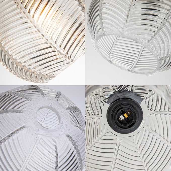 Glass Globe Plug in Pendant Light 7.9″ Clear Ribbed Glass Shade Modern Pendant Light 14.7ft Plug in Cord Vintage Hanging Lights Fixtures Boho Swag Lamp Cord for Living Room Kitchen