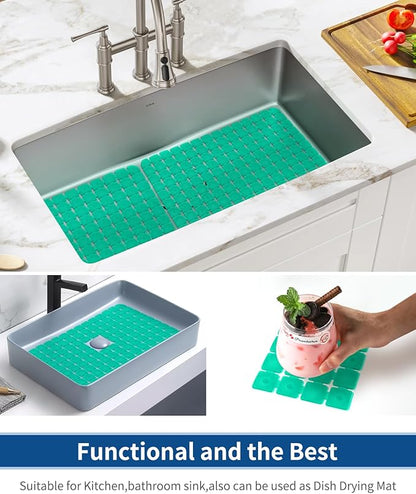 Bligli Sink Mat for Stainless Steel/Ceramic Sinks, 2 Pack 15.8x11.8 inches PVC Sink Protectors for Bottom of Kitchen Sink, Dishes and Glassware drain Mats, Durable and Fast Draining (Green)
