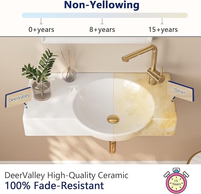 Wall Mount Sink, Deer Valley 30" x 18" Bathroom Vessel Sink, White Ceramic Bathroom Wall Hung Sink with Right Side Faucet Mount
