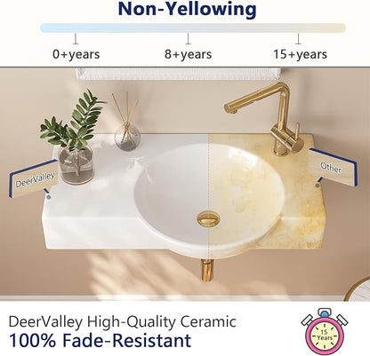 Wall Mount Sink, Deer Valley 30" x 18" Bathroom Vessel Sink, White Ceramic Bathroom Wall Hung Sink with Right Side Faucet Mount