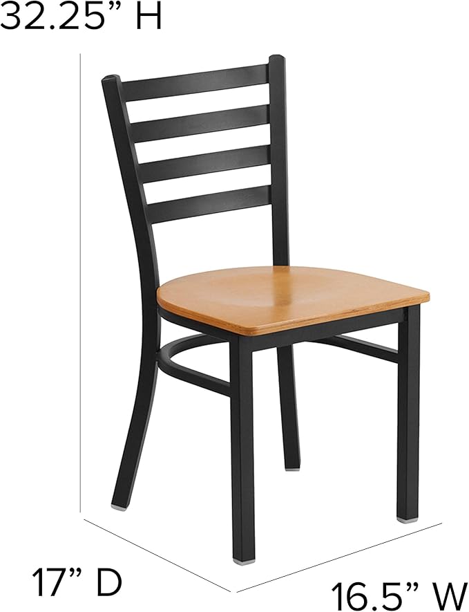 Flash Furniture HERCULES Series Black Ladder Back Metal Restaurant Chair - Natural Wood Seat