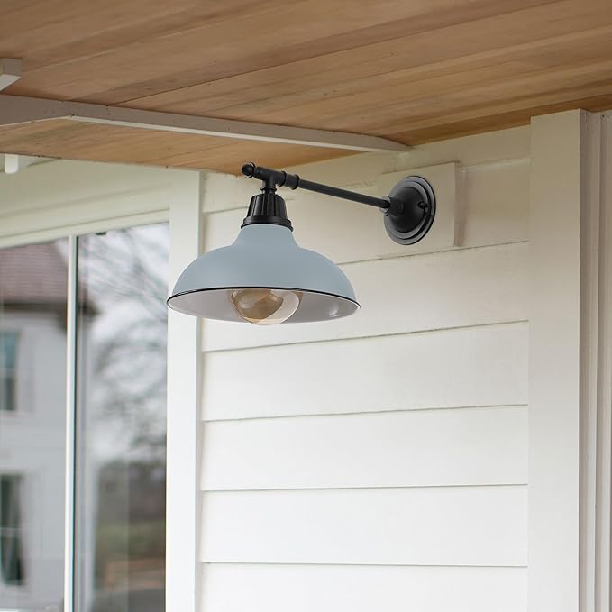 JONATHAN Y 12.25" Matte Gray/Black 1-Light Industrial Farmhouse Outdoor Sconce, Iron Wall Light with LED Bulb, Metal Bowl Shade, Vintage Porch Lamp for Entryway Patio Kitchen (JYL7615K)