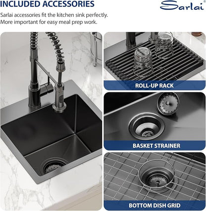 Sarlai 15 Black Drop Bar Sink - 15 x 15 Inch Bar Sink Drop In Topmount Square Gunmetal Black Stainless Steel 16 Gauge Single Bowl Drop Bar Prep RV Kitchen Sink