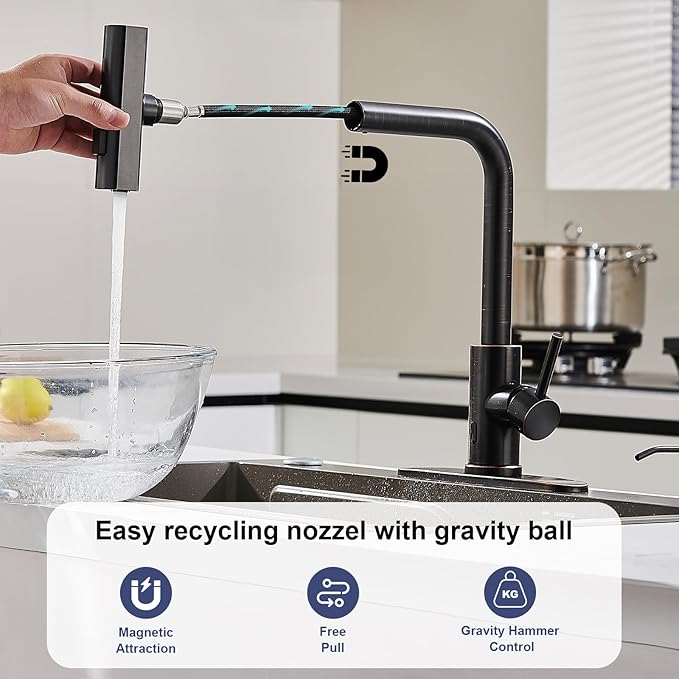 AVSIILE Touchless Kitchen Faucets with Pull Down Sprayer & Soap Dispenser, Single Hole & Handle, Oil Rubbed Bronze Pull Out Waterfall Sink Faucet Suitable for Farmhouse Camper Laundry Rv