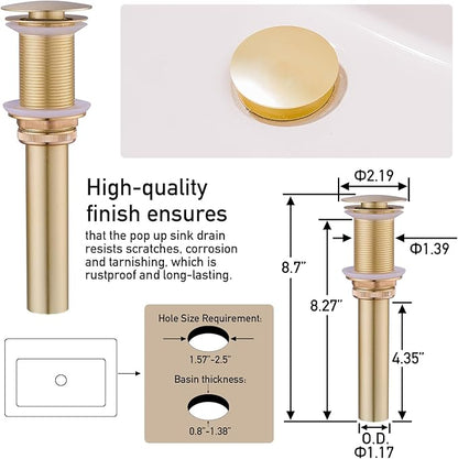 AVSIILE Brushed Gold Vessel Sink Faucet, 1 Hole Single Handle Tall Bathroom Vanity Faucets, Modern Utility Rv Laundry Bath Restroom Mixer Tap with Metal Pop Up Drain and 2 Water Supply Lines