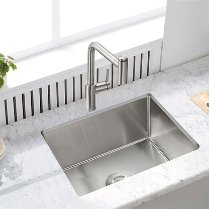 MENATT 23-Inch Undermount Kitchen Sink, 18 Gauge Stainless Steel Handmade Overmount Single Bowl Kitchen Sink - 9 Inch Deep Bowl Bar/Prep Sink Brushed, D23"x W16"x H9"