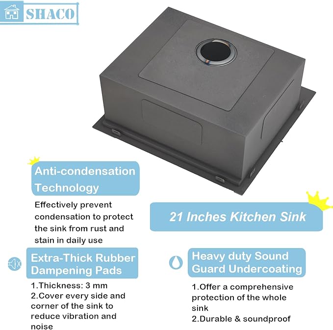 SHACO 21 Inch Black Drop In Kitchen Sink, 21x20 Inch Gunmetal Black Top Mount 16 Gauge Stainless Steel Single Bowl Workstation RV Small Kitchen Outdoor Laundry Wet Prep Sink with Accessories