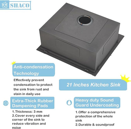 SHACO 21 Inch Black Drop In Kitchen Sink, 21x20 Inch Gunmetal Black Top Mount 16 Gauge Stainless Steel Single Bowl Workstation RV Small Kitchen Outdoor Laundry Wet Prep Sink with Accessories