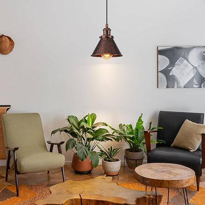 Plug in Pendant Light, On/Off Switch, 7.1 in. Hanging Light Fixture with Rustic Cone Shade, Rusty Pendant Light, 16.4ft Hanging Lights with Plug in Cord for Bedroom, Kitchen, Living Room