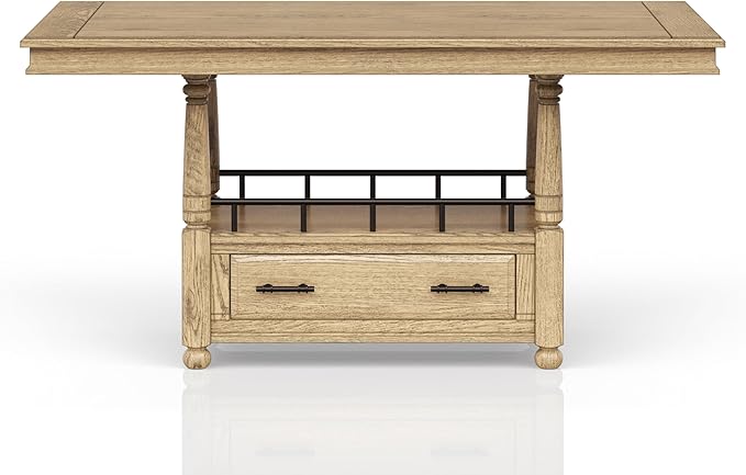 Counter Table with Caramel Finish - Modern Kitchen Island with Storage Shelves and Adjustable Height for Dining and Food Prep