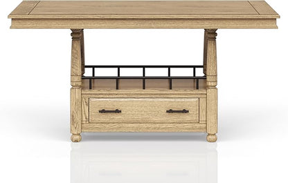 Caramel Finish Counter Table - Scandinavian Design Kitchen Island with Marble Top and Two Shelves for Modern Home Decor