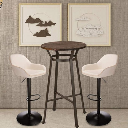 Glitzhome 3-Piece Pub Table and Chairs, Round Bar Height Adjustable Swivel PU Leather Bar Stools Set of 2, Rustic Dining Room Tables for Kitchen Island Bistro Office Living Room Small Space Restaurant