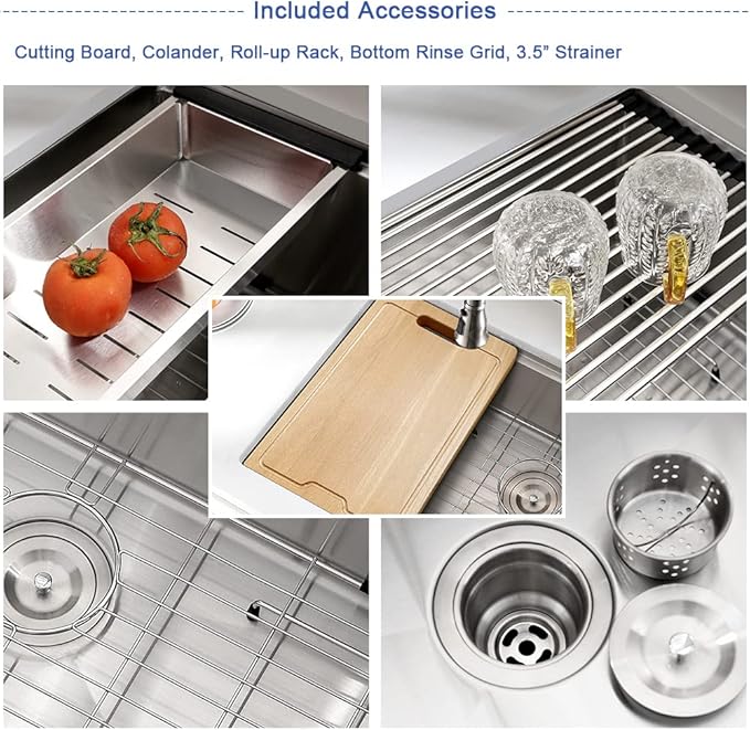 36 Inch Stainless Steel Farmhouse Sink Drop In-Hovheir 36x22 Drop In Top Mount Farm Sink Workstation 16 Gauge Stainless Steel Single Bowl Deep Kitchen Sinks Apron Sinks with Cutting Board