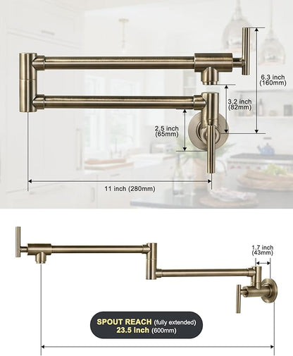 Pot Filler Faucet Green Bronze, WOWOW Brass Pot Filler Wall Mount Kitchen Stove Faucet with Double Joint Swing Arms