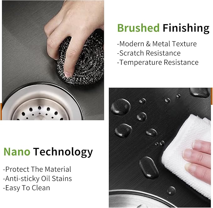 Black Kitchen Sink Workstation, 27x18 In Stainless Steel Drop In Kitchen Sink Modern Undermount Single Bowl Kitchen Sink Accessory Combo-SS Grid,Drying Rack,Cutting Board,Sink Clip,Drain Strainer Set