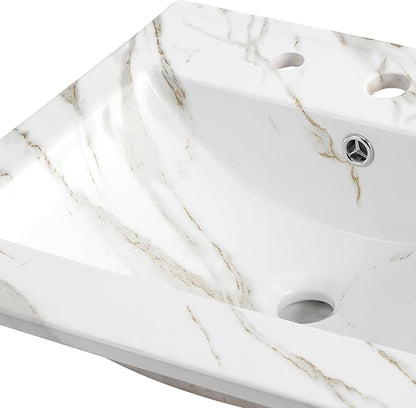JONATHAN Y SNK1000C Ancillary 3-Hole 20 in. W x 18.25 in. D Classic Contemporary Rectangular Ceramic Single Sink Basin Vanity Top, White Marble Effect