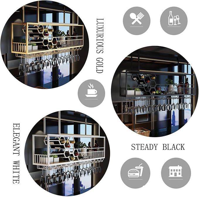 47.2in Ceiling Wine Glass Rack， Large Capacity Hanging Wine Rack， Honeycomb Hanging Wine Racks for Wine Bottles， Wine Storage Display Rack for Home Bar Dining Room Kitchen ( Black, 47.2inch/120cm）