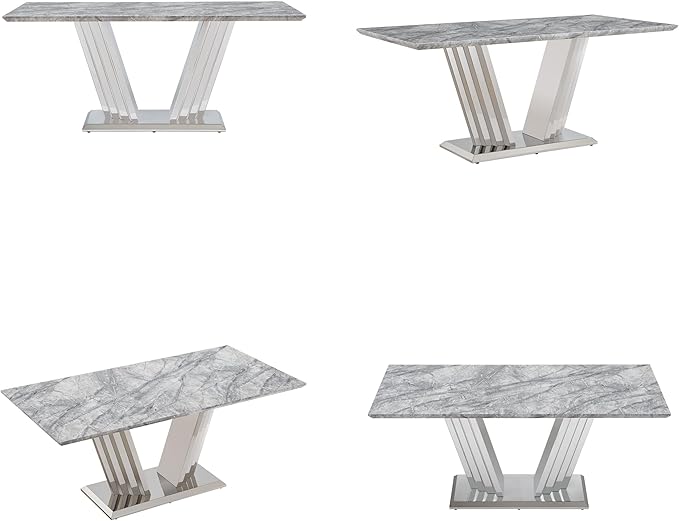 70" Marble Dining Table for 6-8, Modern Luxury Silver Rectangular Large Kitchen Table, Marble Grain MDF Tabletop & Stainless Steel Base, Dinner Furniture for Kitchen Dining Room, Meeting Room, Grey