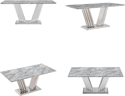 70" Marble Dining Table for 6-8, Modern Luxury Silver Rectangular Large Kitchen Table, Marble Grain MDF Tabletop & Stainless Steel Base, Dinner Furniture for Kitchen Dining Room, Meeting Room, Grey