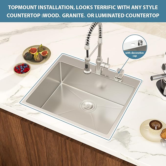 25 Inch Drop In Kitchen Sink - Lepuday 25×22x9 inch Kitchen Sink Drop In Stainless Steel Topmount Sinks 16 Gauge Single Bowl Top mount Sinks