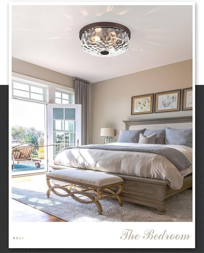 12 Inch Farmhouse Flush Mount Ceiling Light, 2 Light Industrial Close to Ceiling Light, Industrial Ceiling Lighting Fixture for Kitchen Hallway Bedroom Living Room (12.2 Inch Oil Rubbed Bronze)