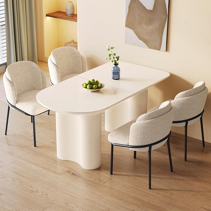 Guyii 55.11" Cream White Dining Table Set with 4 Chairs, Modern Kitchen Table, Indoor Use for Kitchen, Dining Room, Living Room, Small Spaces