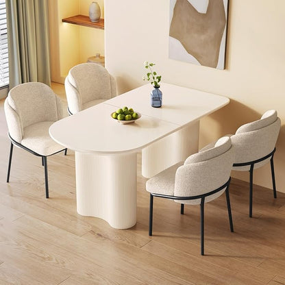 Guyii 55.11" Cream White Dining Table Set with 4 Chairs, Modern Kitchen Table, Indoor Use for Kitchen, Dining Room, Living Room, Small Spaces