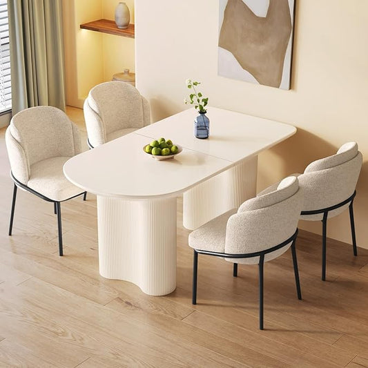 Guyii 55.11" Cream White Dining Table Set with 4 Chairs, Modern Kitchen Table, Indoor Use for Kitchen, Dining Room, Living Room, Small Spaces