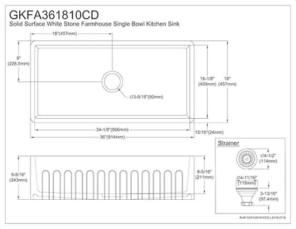 Kingston Brass Gourmetier GKFA361810CD Solid Surface White Stone Apron Front Farmhouse Single Bowl Kitchen Sink, Matte White