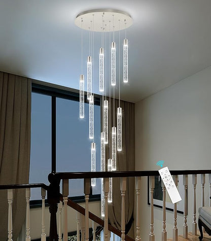 13-Light Long Large Modern Led Crystal Chandeliers Modern Spiral Chandeliers High Ceilings Chandelier for Staircase Foyer Chrome