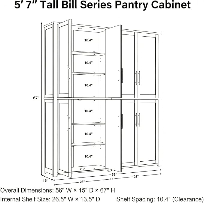 Casaphoria Kitchen Pantry Cabinet, 67" Tall Freestanding Kitchen Cabinet with 4 Adjustable Shelves, 56" W Storage Cabinet for Kitchen Pantry Organization (Navy Blue, Double)