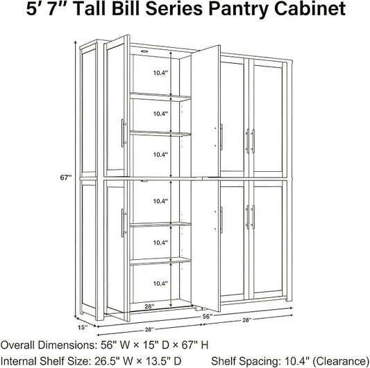 Casaphoria Kitchen Pantry Cabinet, 67" Tall Freestanding Kitchen Cabinet with 4 Adjustable Shelves, 56" W Storage Cabinet for Kitchen Pantry Organization (Navy Blue, Double)