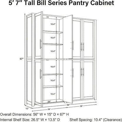 Casaphoria Kitchen Pantry Cabinet, 67" Tall Freestanding Kitchen Cabinet with 4 Adjustable Shelves, 56" W Storage Cabinet for Kitchen Pantry Organization (Black, Double)